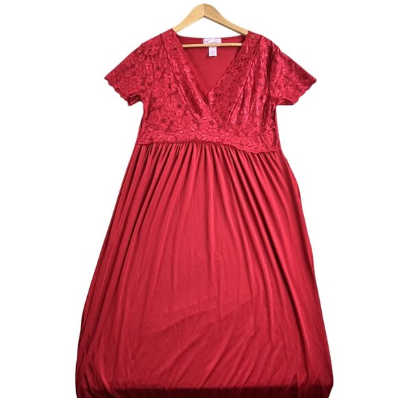 Amoureuse Dress Womens Medium Lace Short Sleeve V Neck Empire Maxi Gown Elegant - Picture 1 of 9